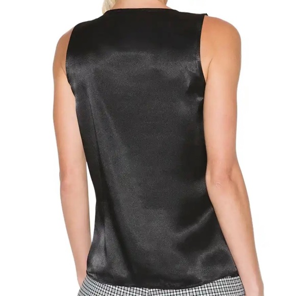 WHBM Surplice Ruffle Confetti Satin Shell in Black Size XXS - Picture 2 of 6